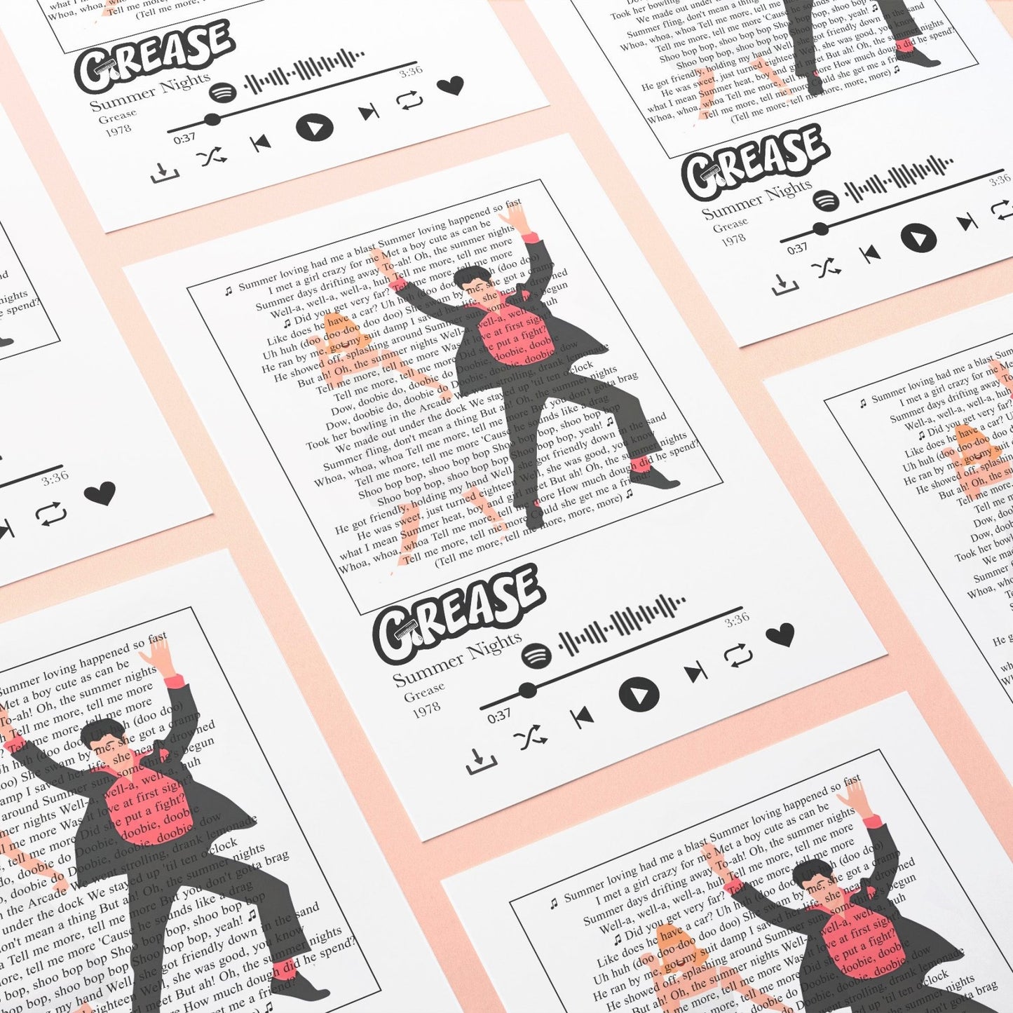 Grease - Summer Nights Prints - 98typessong lyric prints