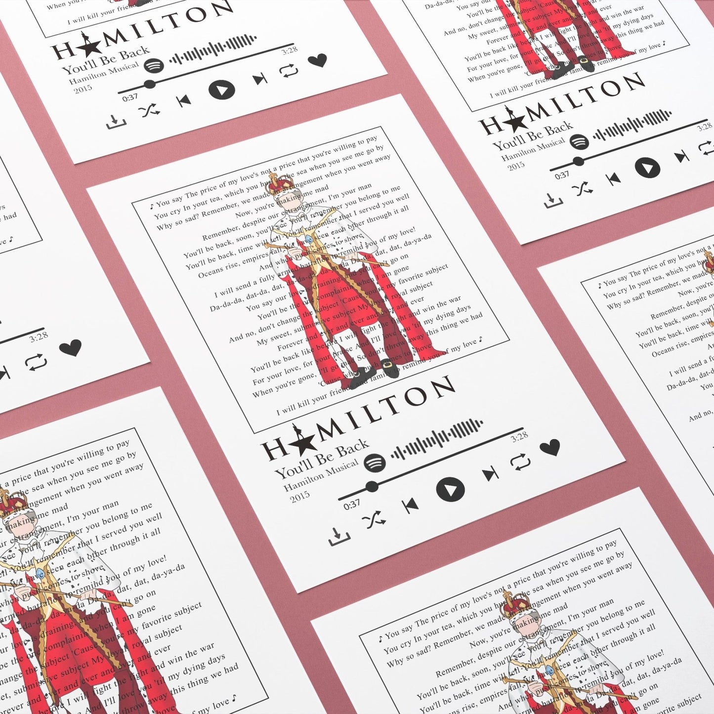 Hamilton Musical You'll Be Back song lyrics art print poster UK