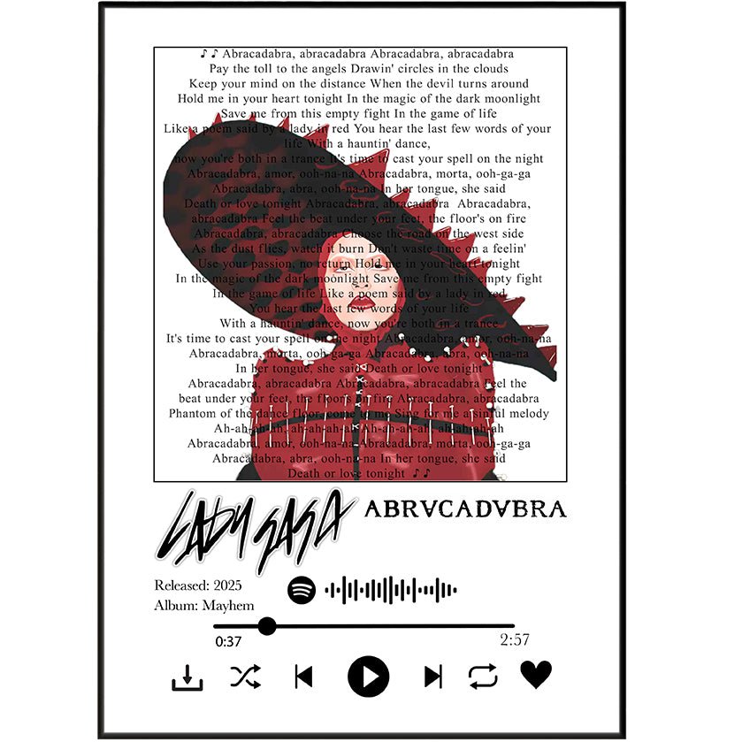 Lady Gaga - Abracadabra lyrics Prints - 98typessong lyric prints