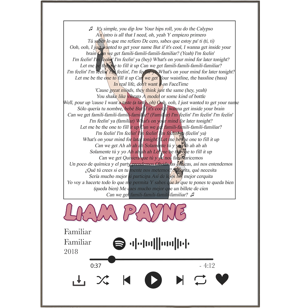 Liam Payne - Familiar Lyrics Prints - 98types
