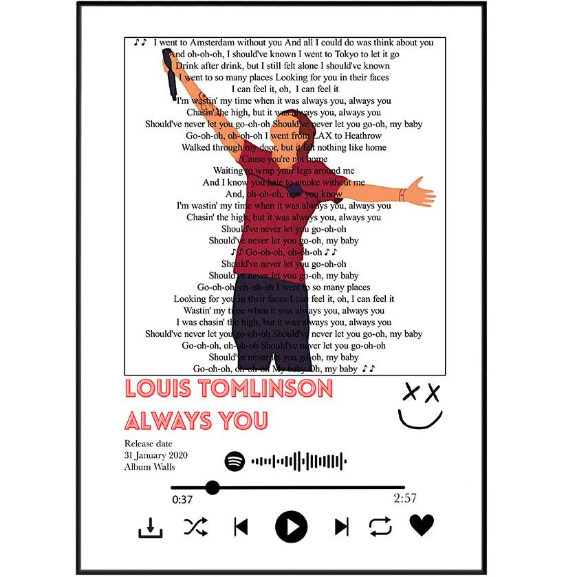 Louis Tomlinson - Always You Lyrics Prints - 98typessong lyric prints