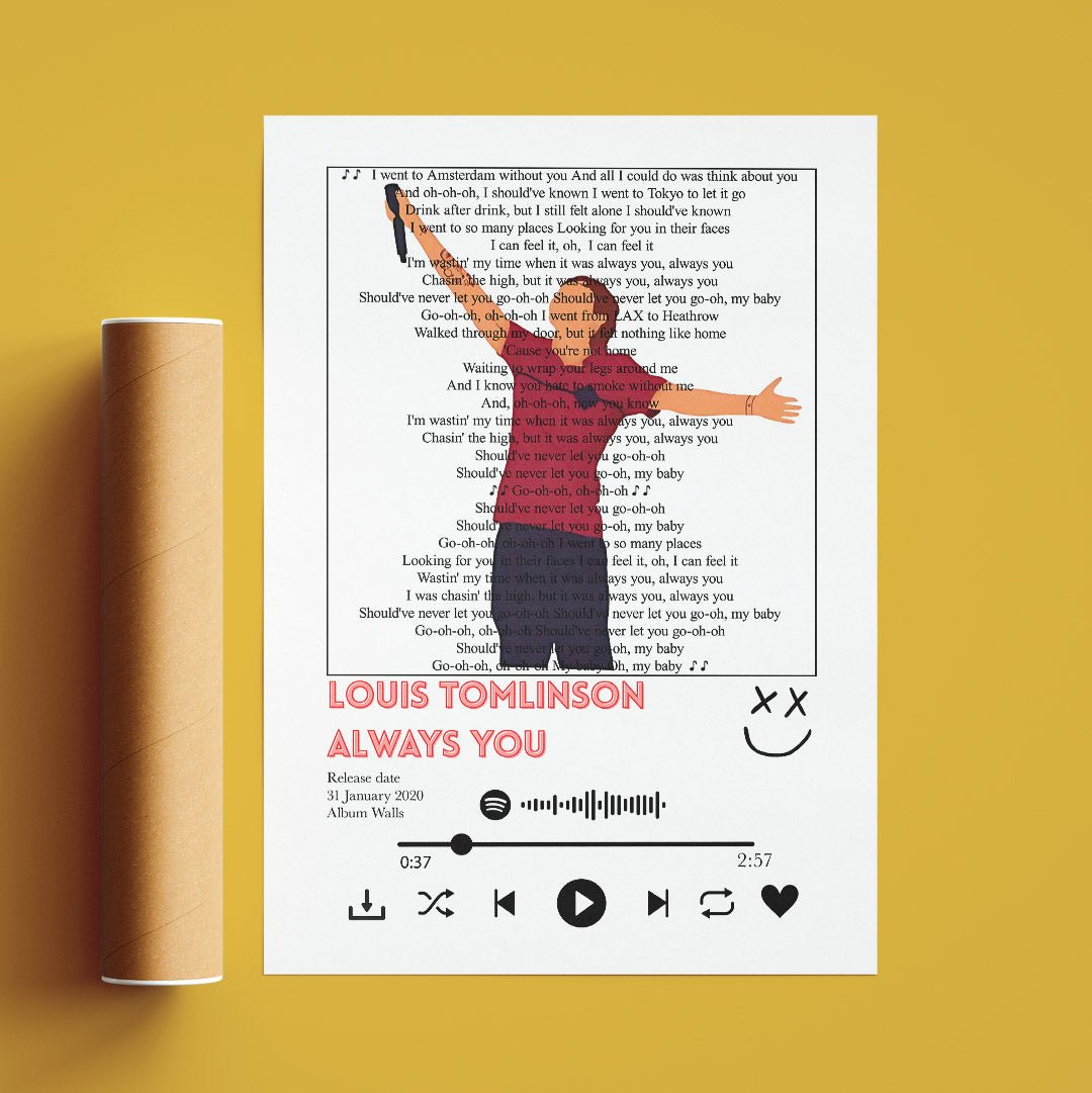 Louis Tomlinson - Always You Lyrics Prints - 98typessong lyric prints