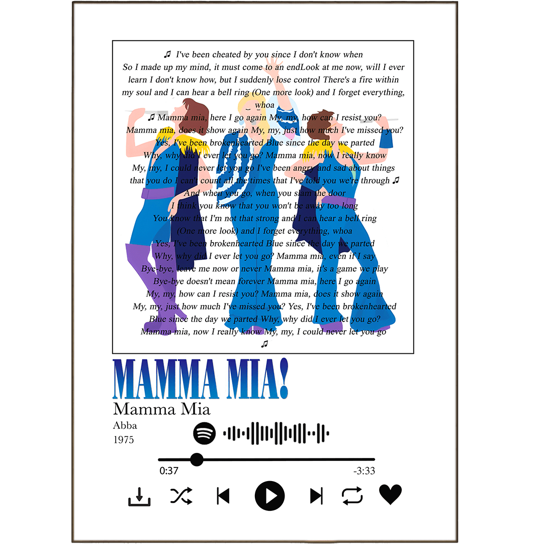ABBA Mamma Mia Song Lyric Print Mamma Mia Musical Film Classic abba-mamma-mia-song-lyric-print-mamma-mia-musical-film-classic