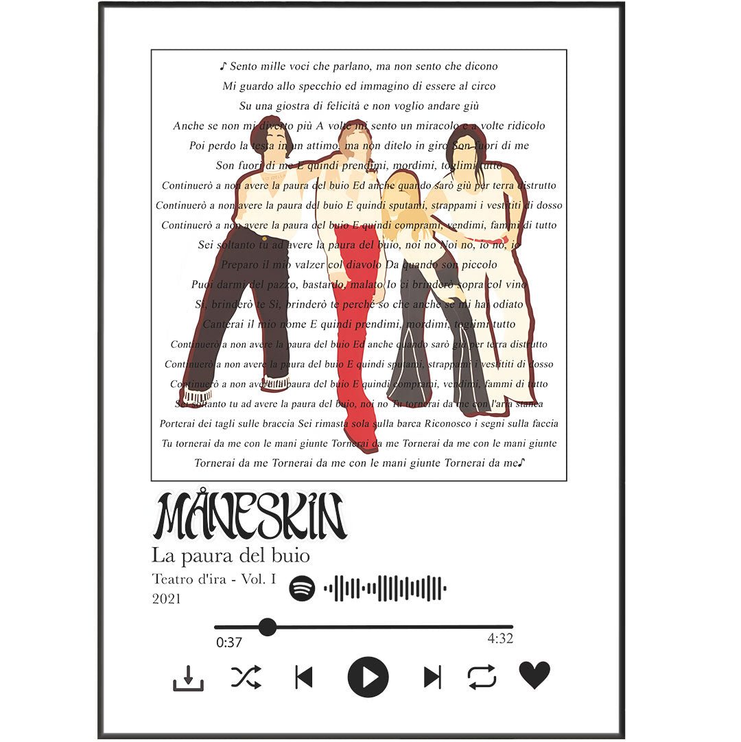 Måneskin - La paura del buio lyrics Prints - 98types