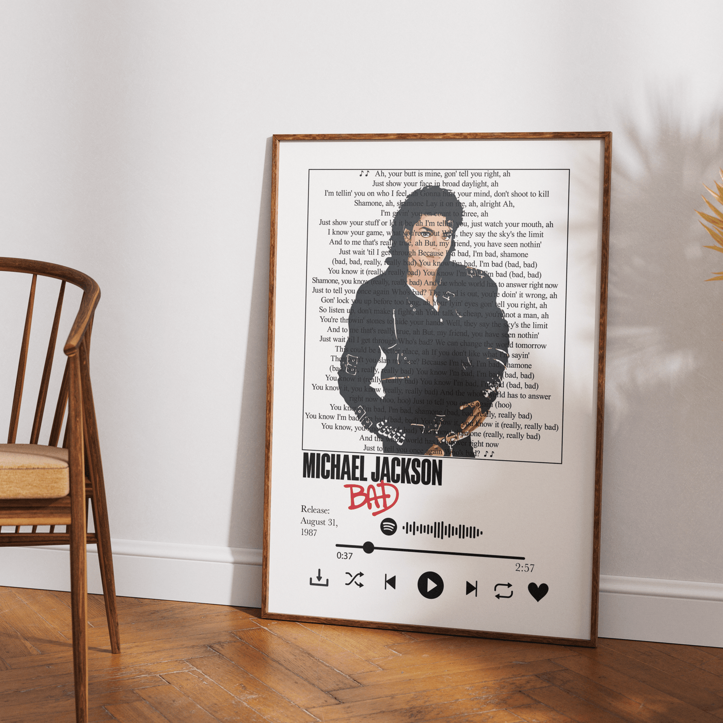 Michael Jackson Bad Lyrics Prints - 98typessong lyric prints