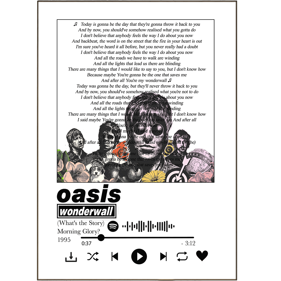 Oasis Wonderwall song lyric print poster UK – 98types