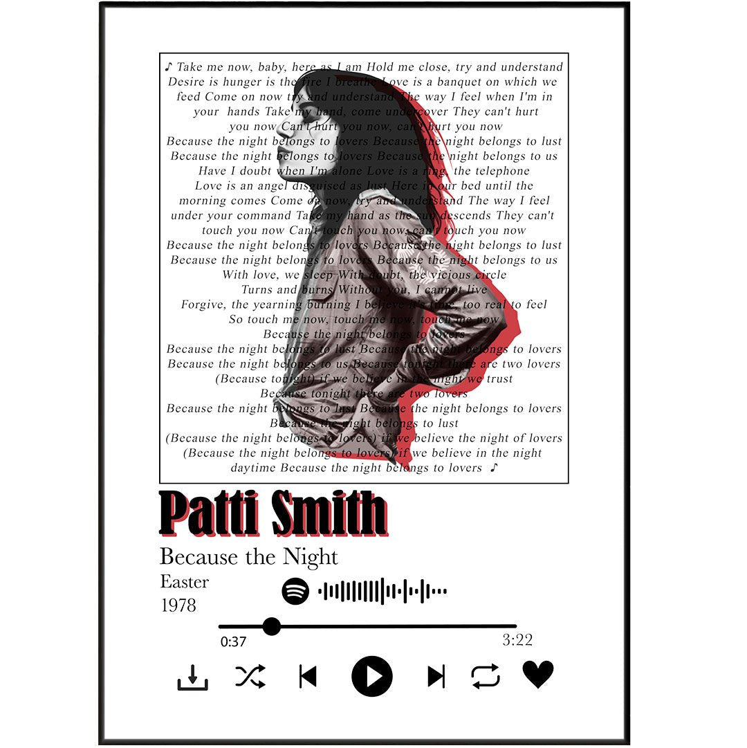 Patti Smith - Because the night Lyrics Prints - 98types