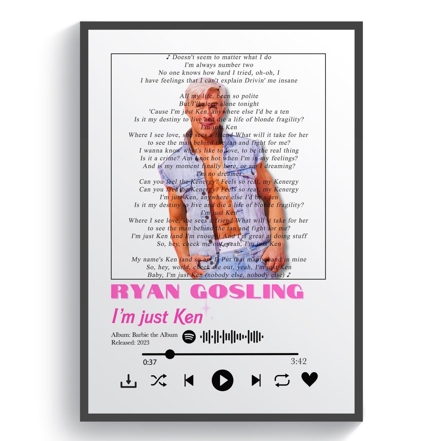 Ryan Gosling - I'm just ken Lyrics Posters - 98types