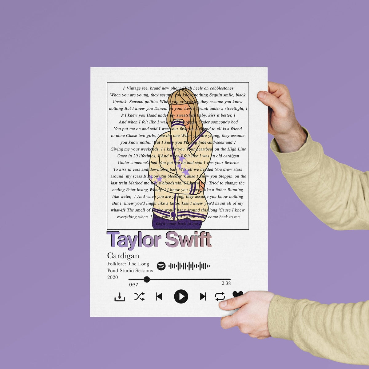 Taylor Swift — Cardigan Song Lyric Print song lyric print by 98 Types – view 3