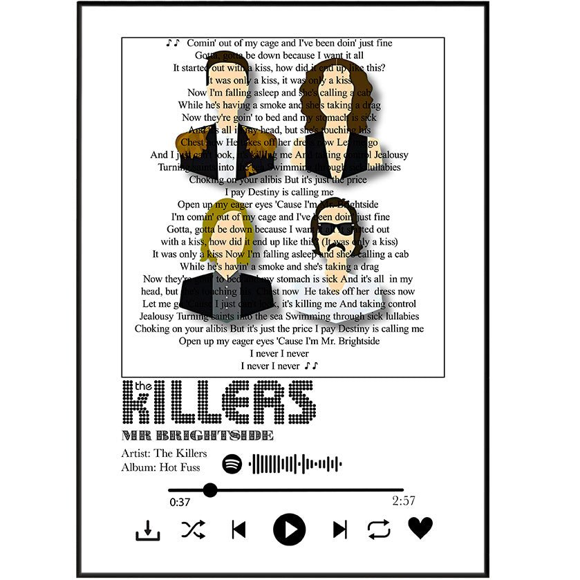 The Killers - Mr brightside Lyrics Prints - 98typessong lyric prints