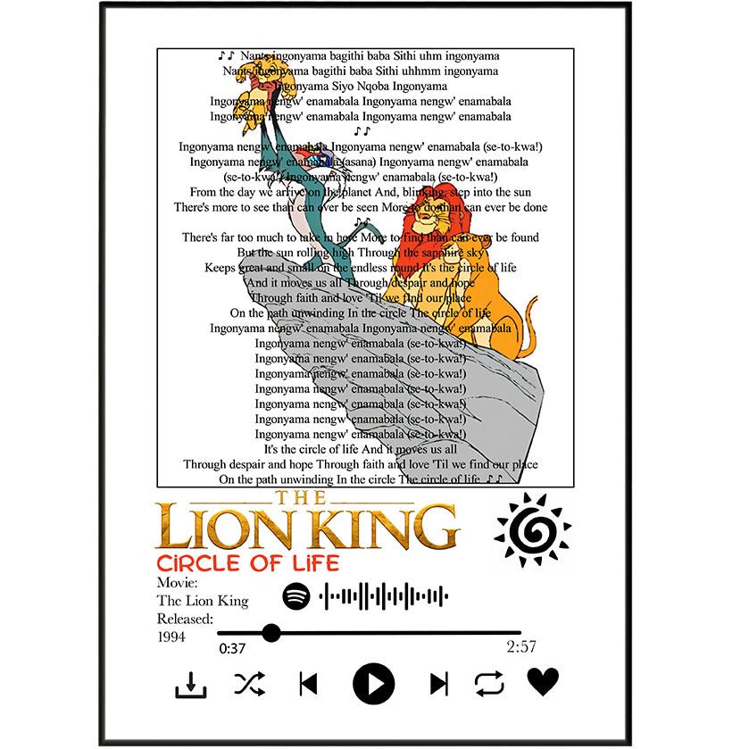 The Lion King Circle of Life Lyrics Prints - 98typessong lyric prints