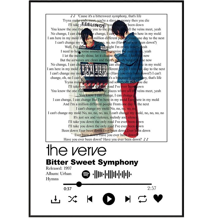 The Verve - Bitter sweet symphony lyrics Prints - 98typessong lyric prints
