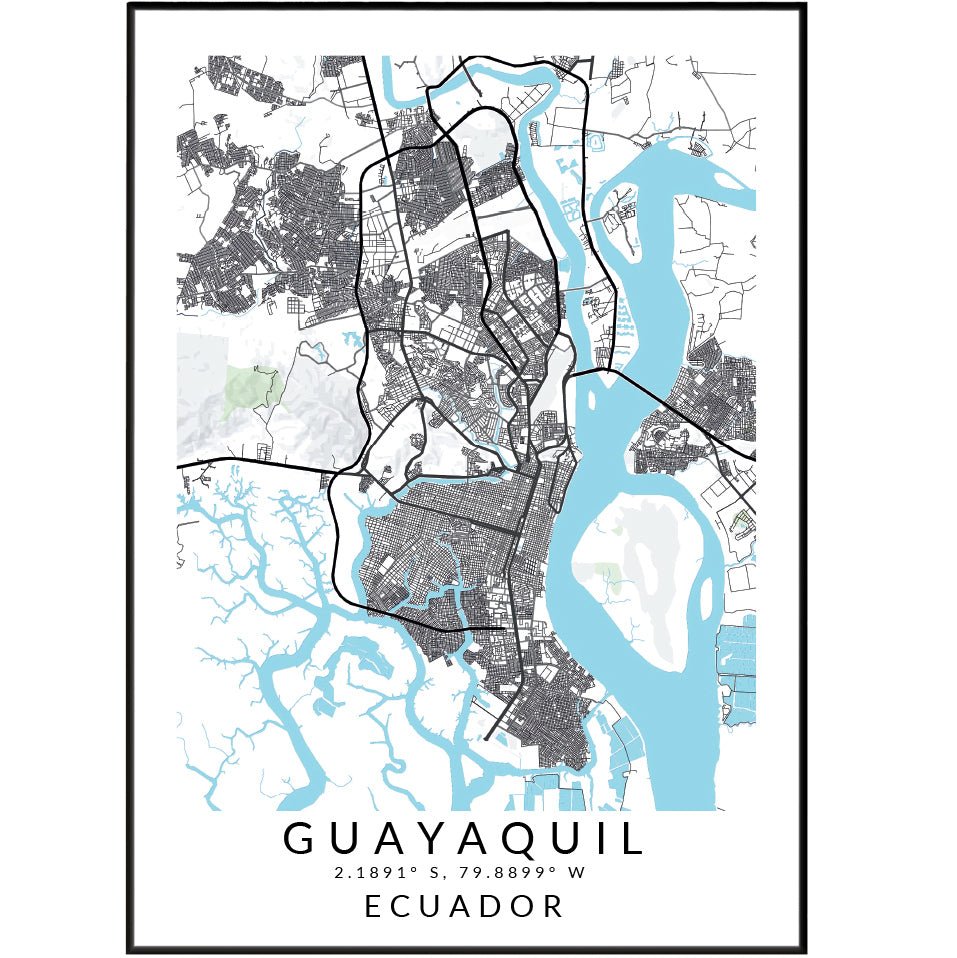 Guayaquil, Ecuador City Street Map Posters - 98typesSur america Maps