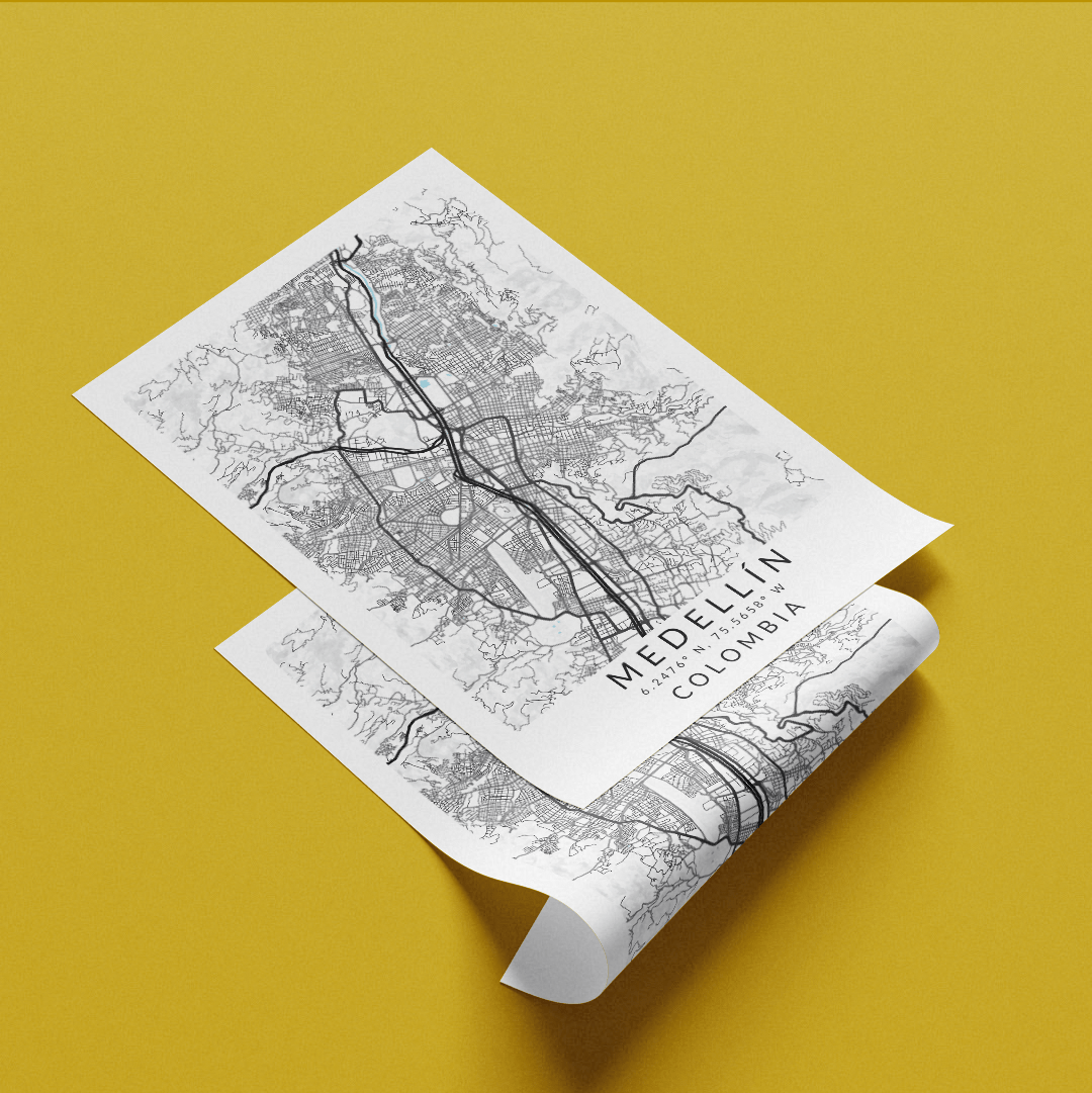 Medellín Colombia City Street Map Poster - 98types