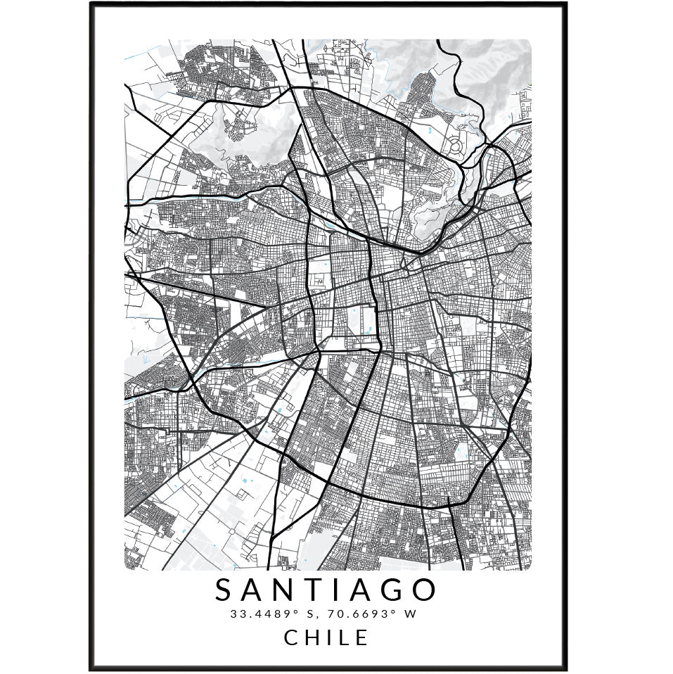 Santiago Chile City Street Map Posters - 98types