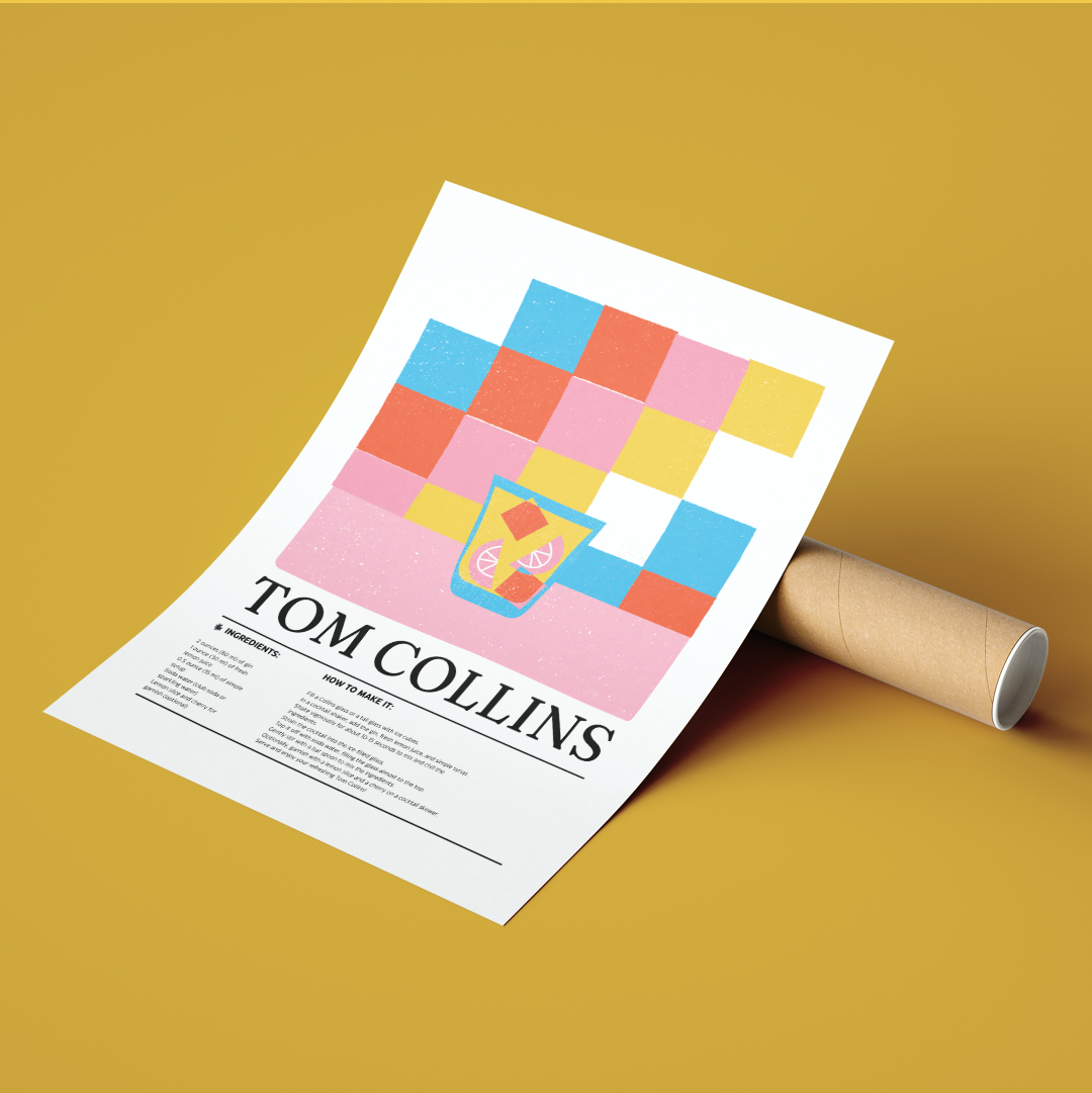 Upgrade your home bar or kitchen with our Tom Collins Cocktail Posters. Featuring a variety of cocktail recipes, our premium wall art allows you to create your own personalized and stylish space.
Available in multiple formats, it's the perfect addition for any cocktail enthusiast or design-savvy individual. Elevate your decor with these quirky and classic pieces.