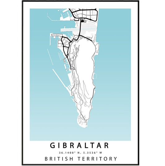 GIBRALTAR Street Road Map Poster - 98types