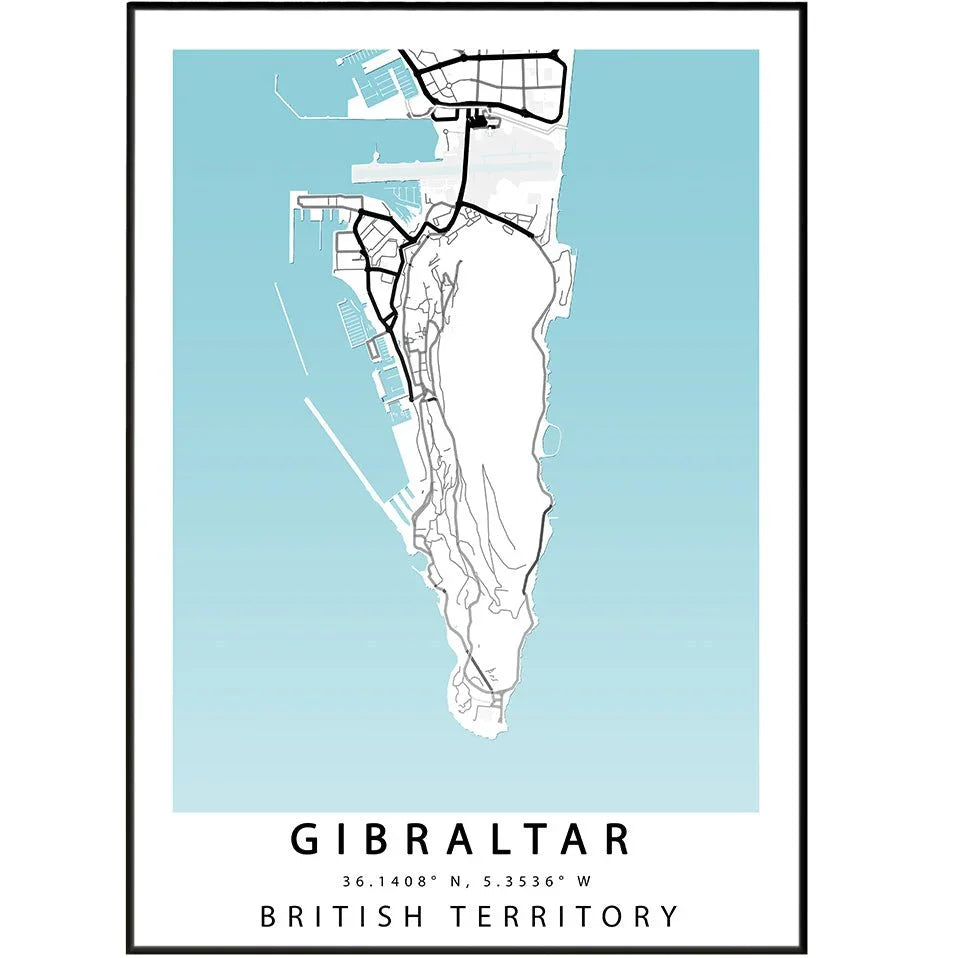 GIBRALTAR Street Road Map Poster - 98types