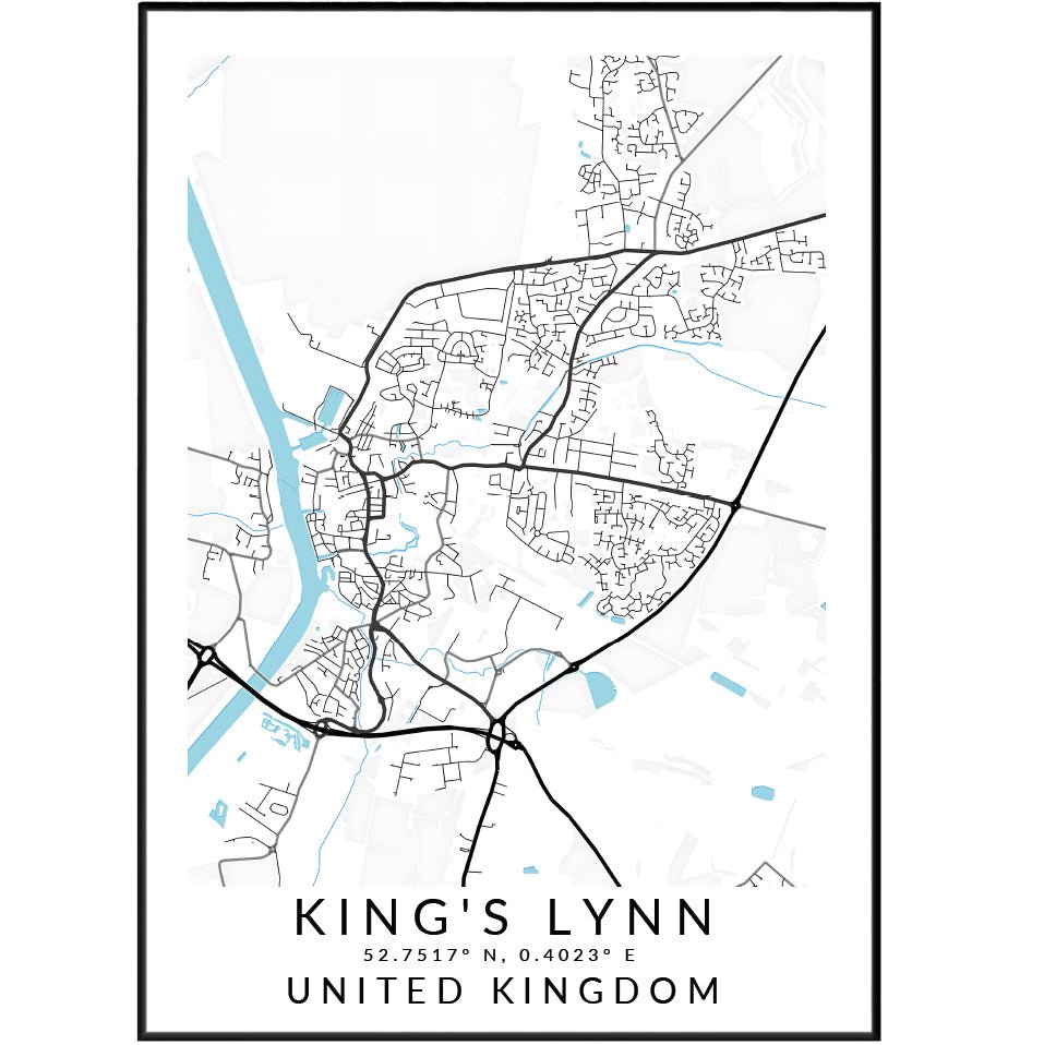 King's Lynn Street City Map Prints - 98typesUK Maps