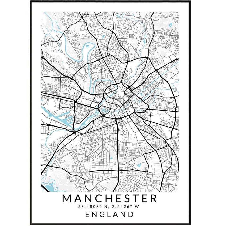 MANCHESTER City Map Print - 98typesUK Maps
