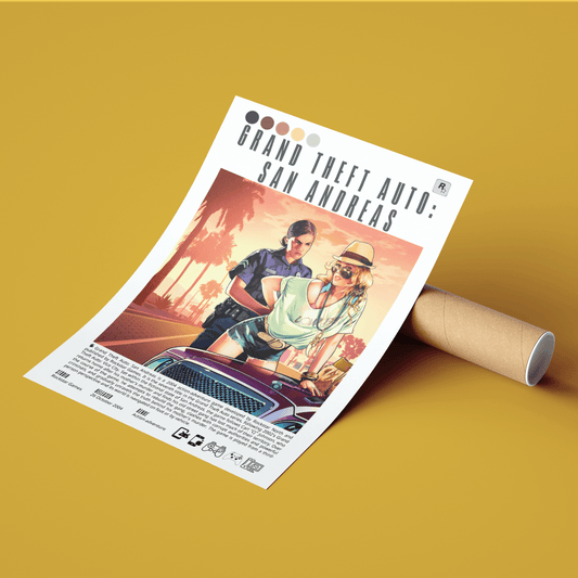 GTA San Andreas 2004 game poster — Rockstar Carl Johnson CJ Los Santos open world wall art print UK - 98types