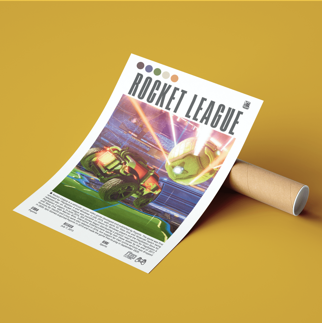 Rocket League 2015 game poster — Psyonix rocket-powered cars soccer aerial goals wall art print UK - 98types