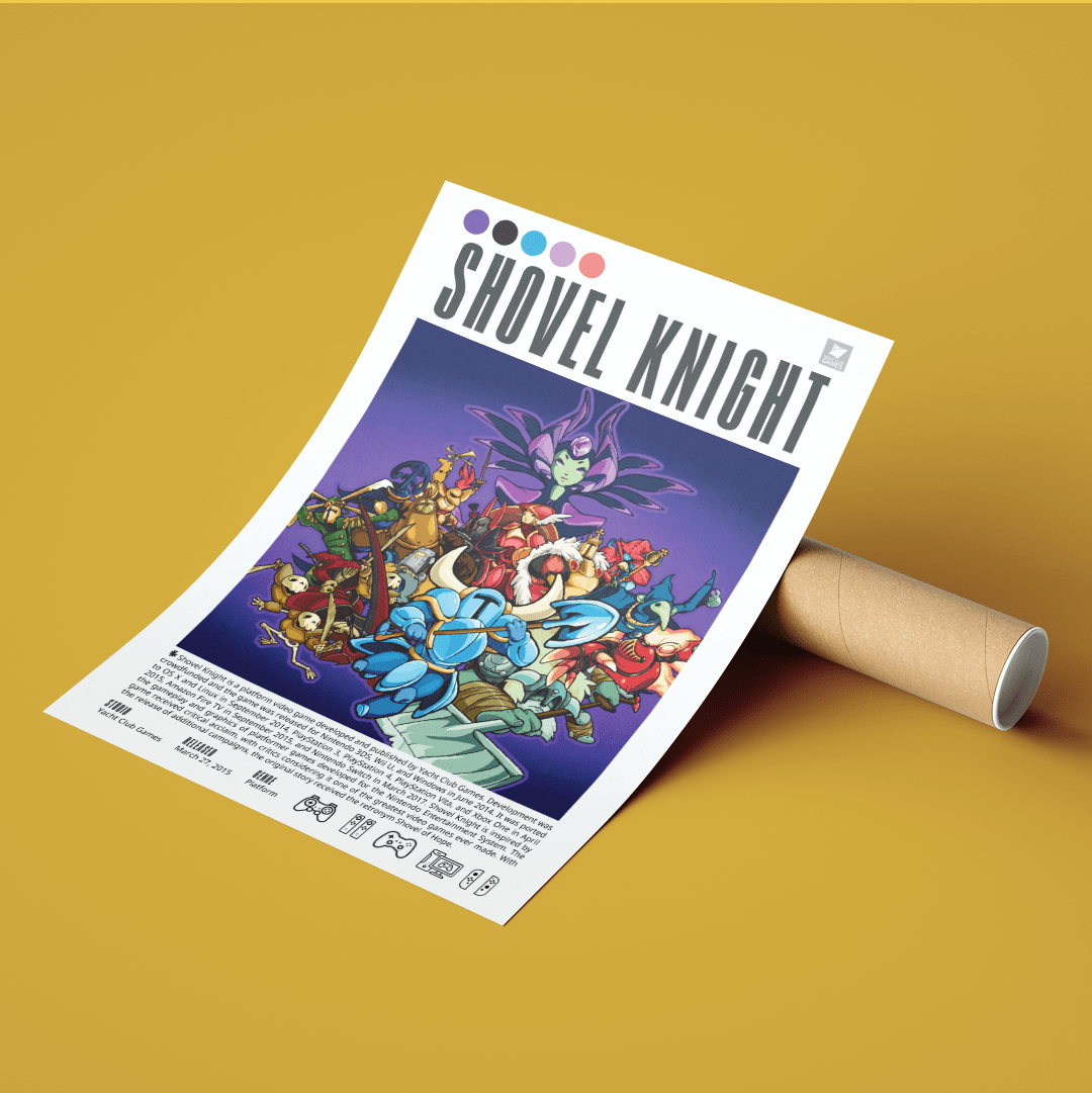 Shovel Knight 2014 game poster — Yacht Club Games NES-style platformer wall art print UK - 98types