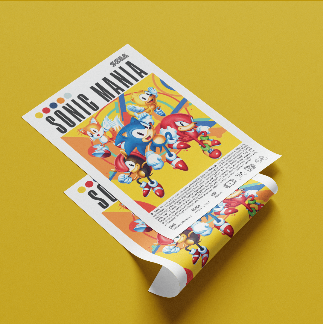 Sonic Mania 2017 game poster — Evening Star Sega Sonic Tails Knuckles classic pixel wall art print UK - 98types