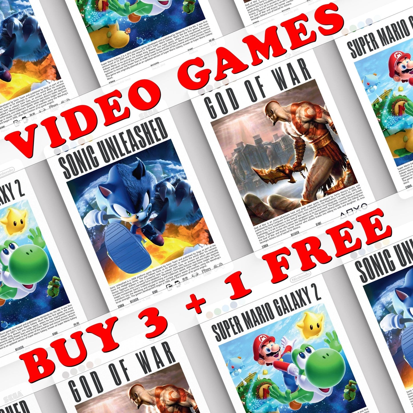 Buy 3 get 1 free in Video Games Posters wall art- 98types