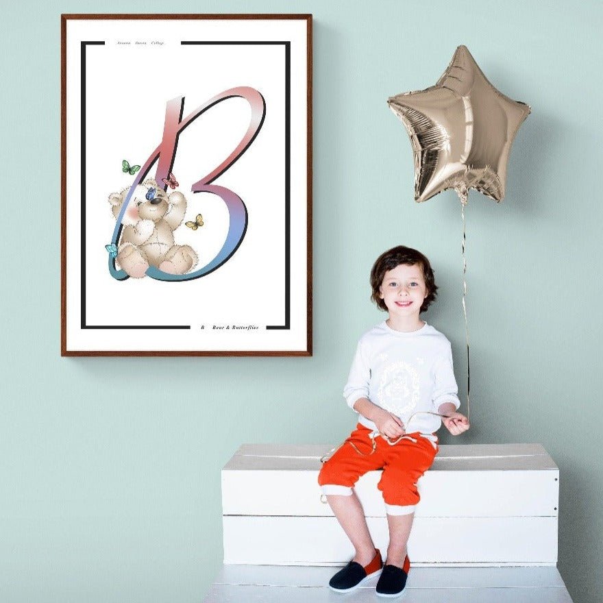 Bear and Butterflies Letter B Print - 98typesAnimals Alphabet