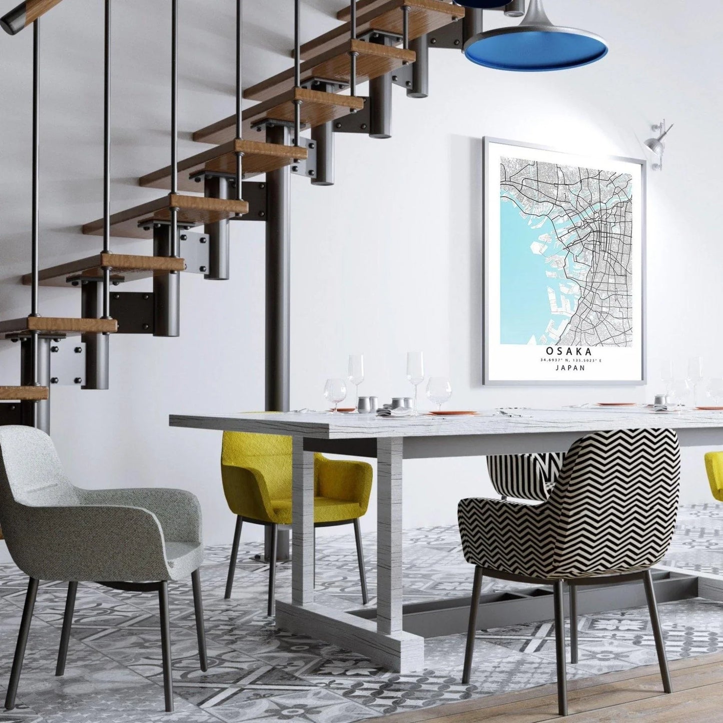 Osaka Japan Map Art Poster - 98types