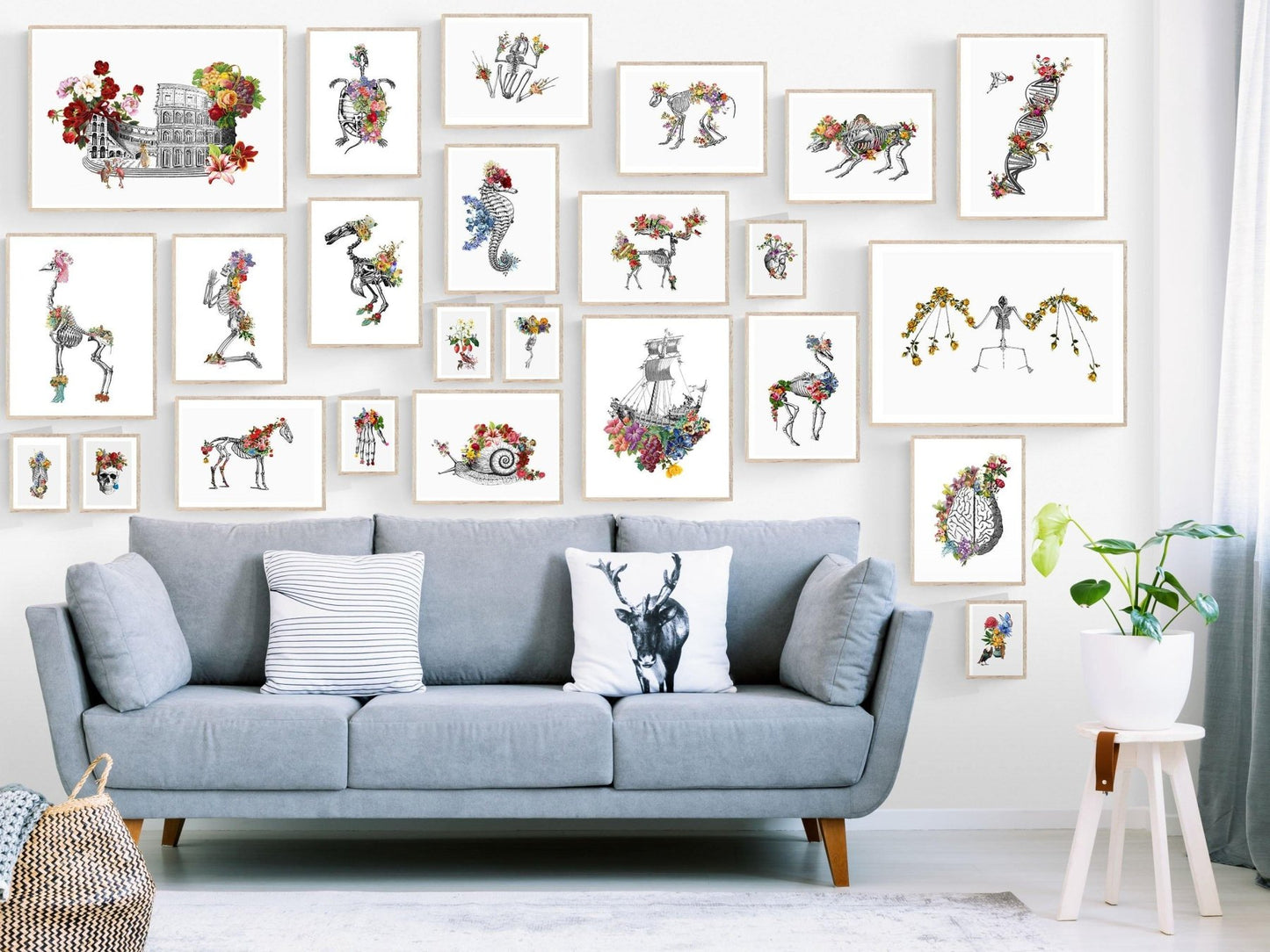 Anatomical Brain and Flowers Print - 98types
