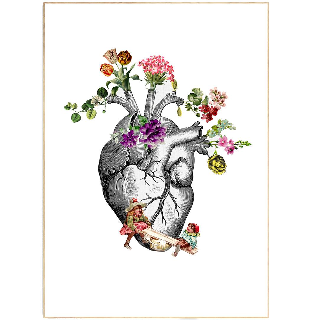Anatomical Heart and Flowers Art Print - 98types