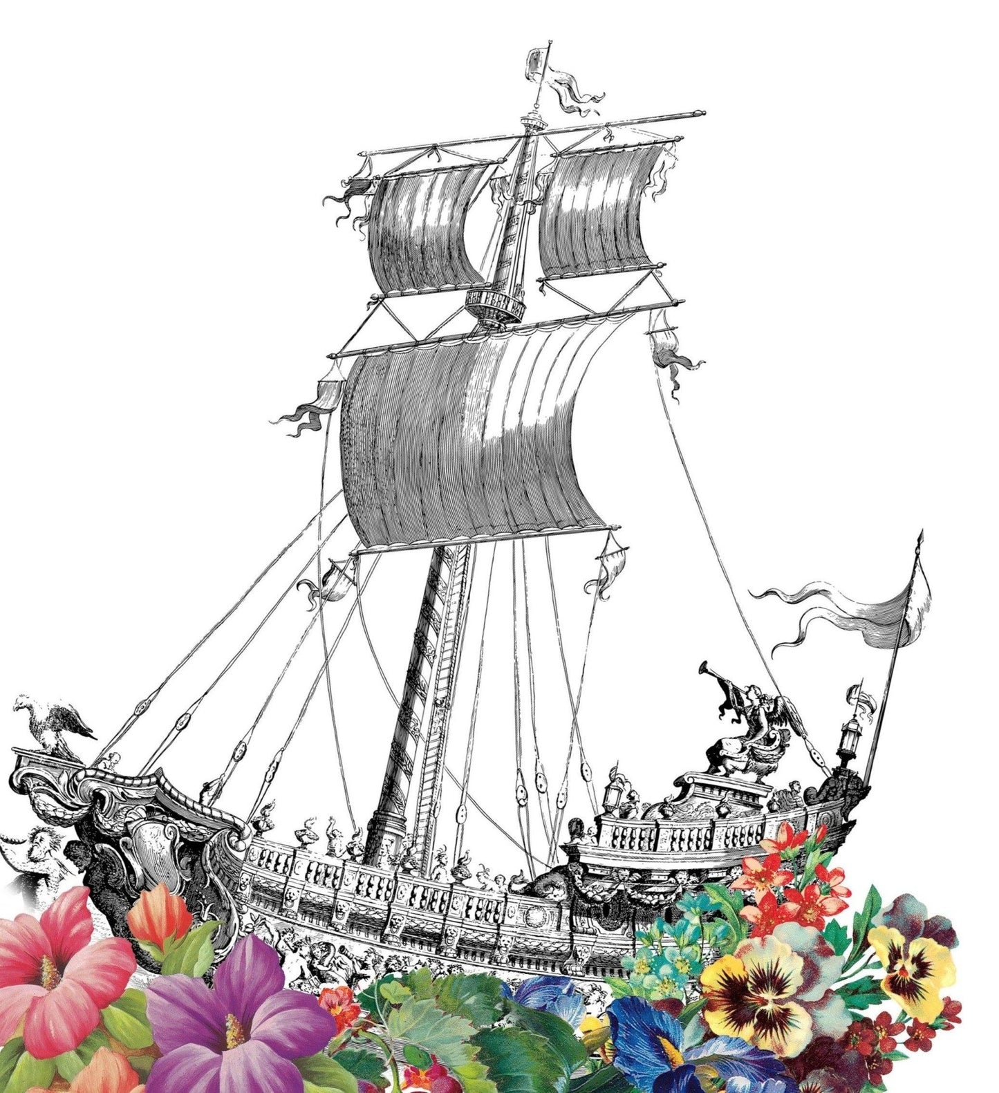 Boat Skeleton Flowers Print - 98types