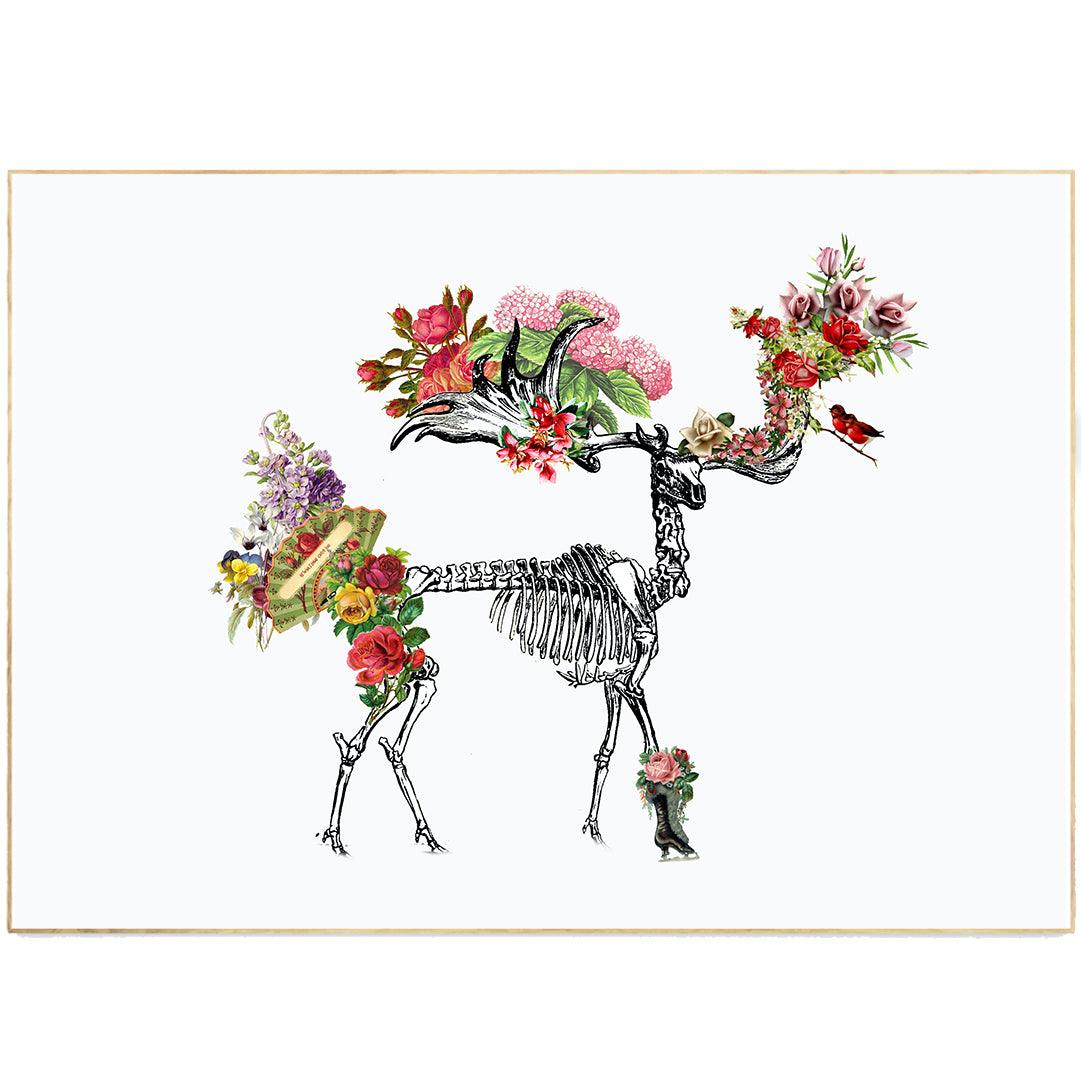 Deer Skeleton Anatomical Flowers Body Print - 98types