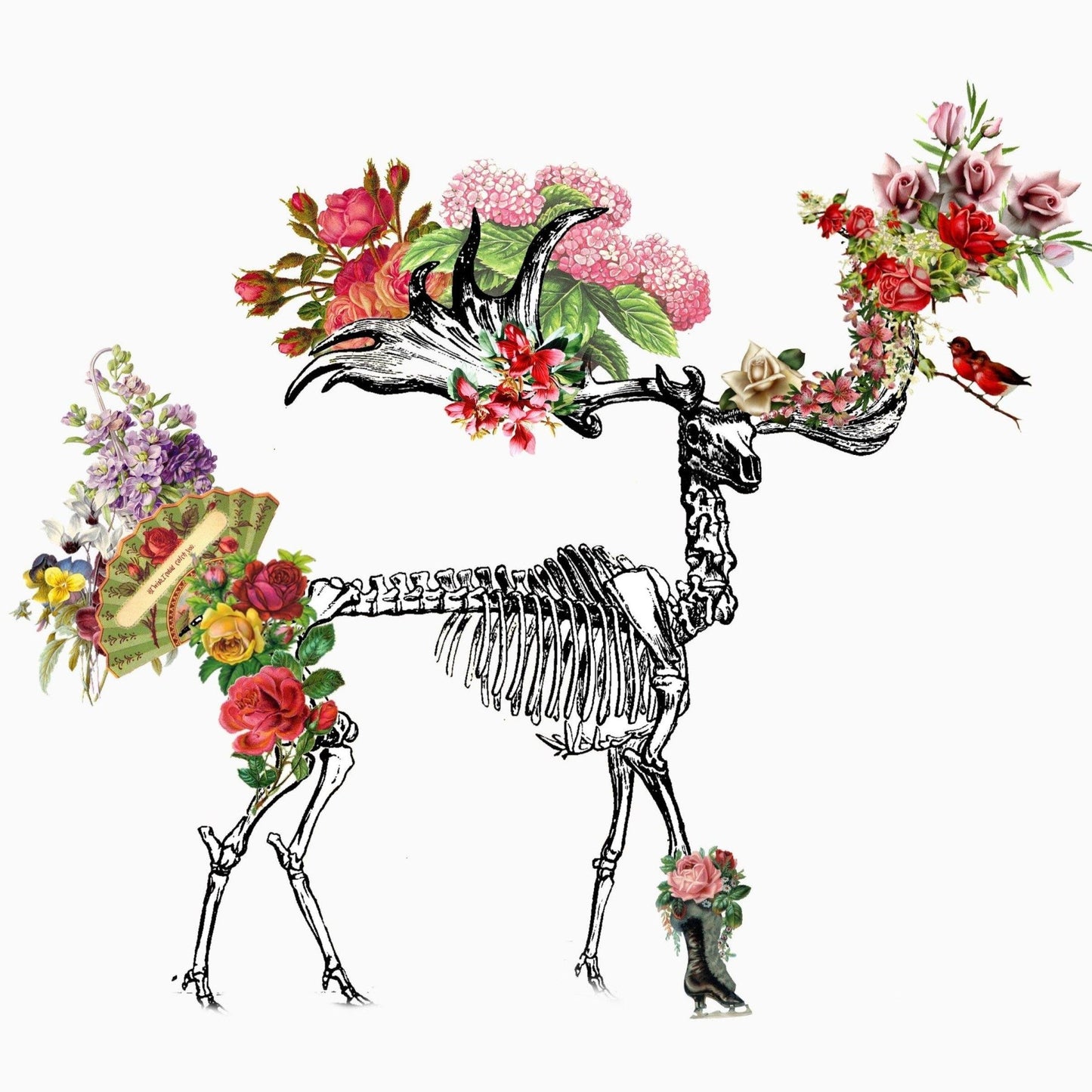 Deer Skeleton Anatomical Flowers Body Print - 98types