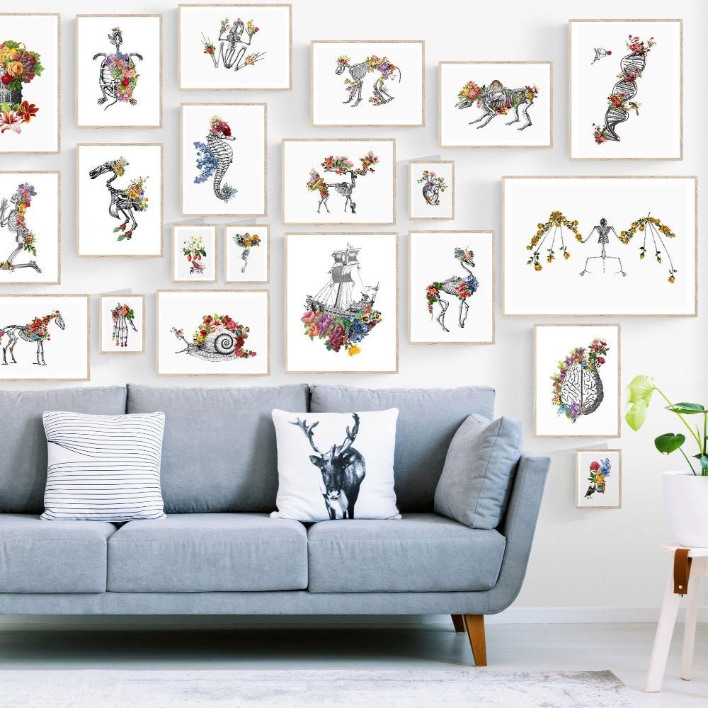 Giraffe Skeleton Anatomical Flowers Print - 98types
