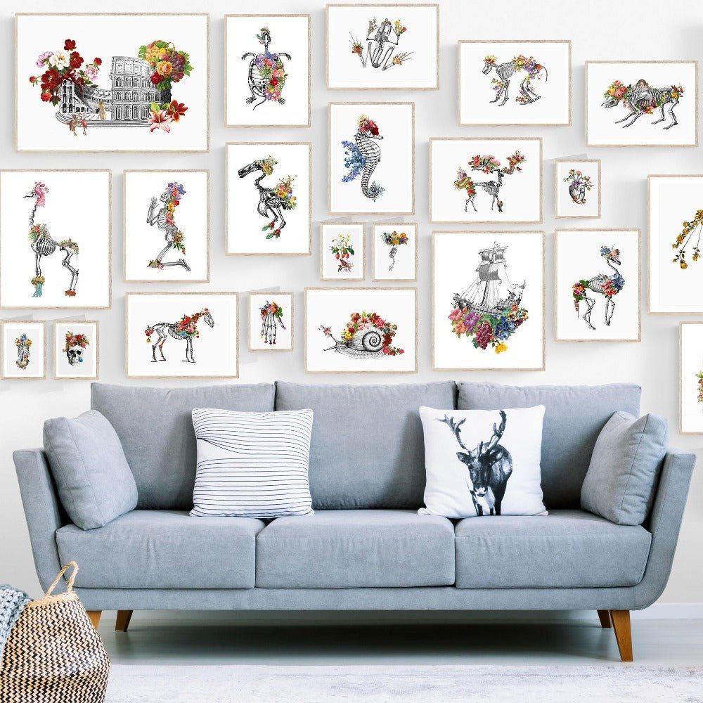 Horse Skeleton Anatomical Flowers Body Print - 98typesBotanical Art Prints