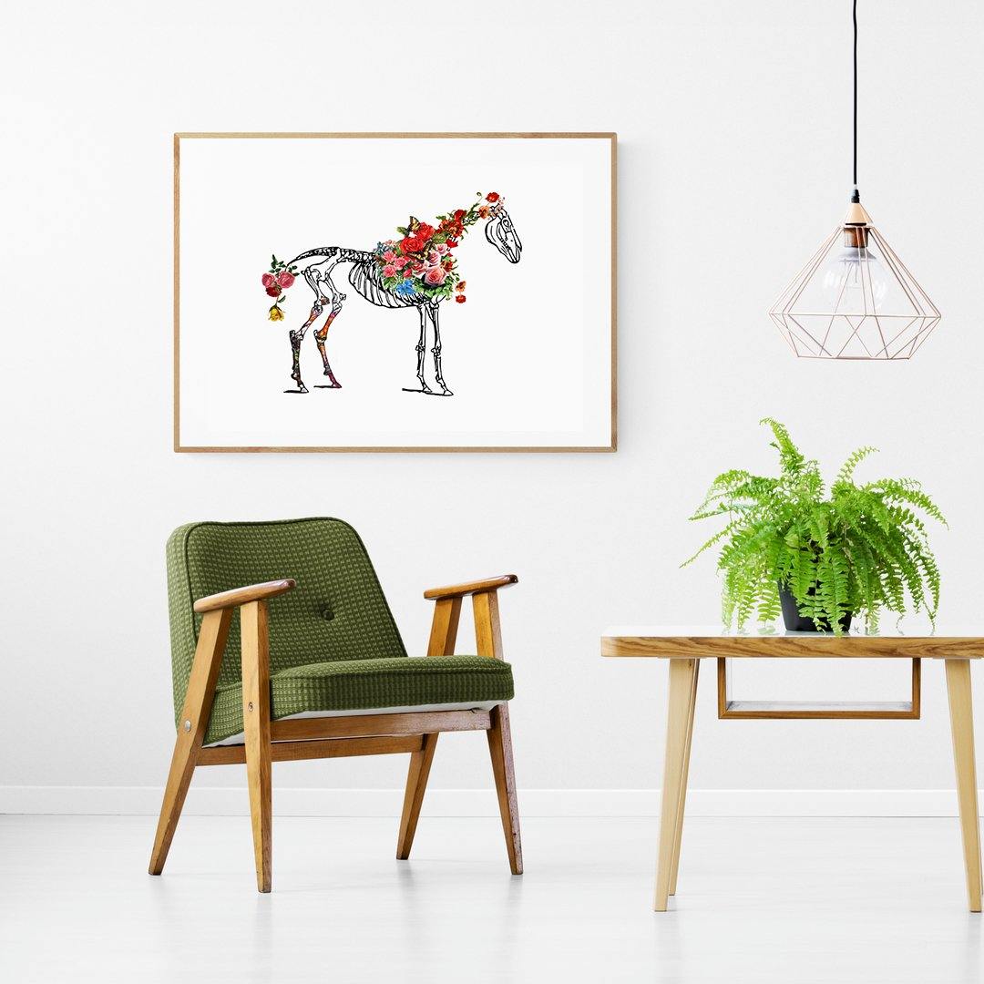 Horse Skeleton Anatomical Flowers Body Print - 98typesBotanical Art Prints