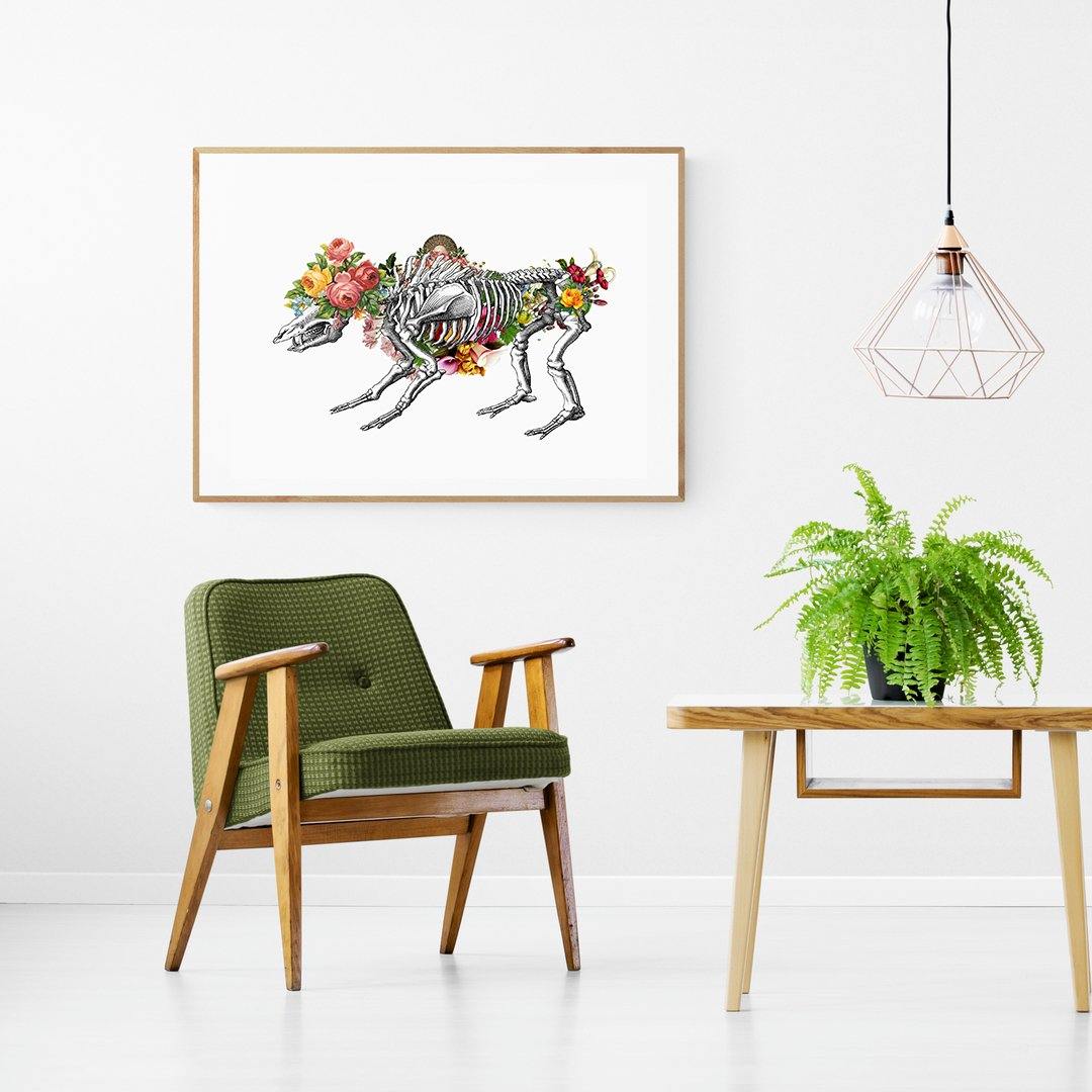 Lion Skeleton Anatomical Flowers Print - 98types