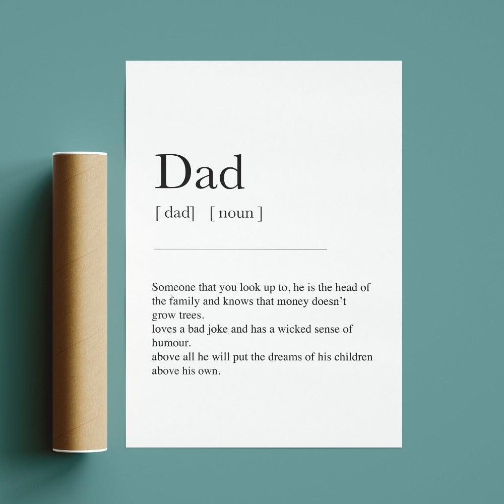 Dad definition print, Father's Day gift poster, dad wall art UK, dictionary art for dad, gift for father, typographic print