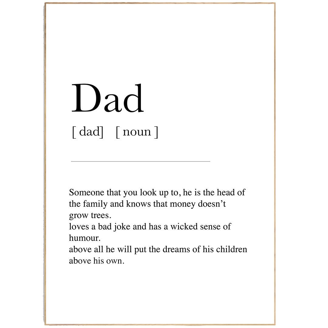 Dad definition print, Father's Day gift poster, dad wall art UK, dictionary art for dad, gift for father, typographic print
