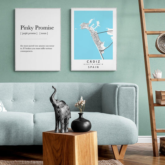 Cadiz Map Print - Spain Coastal City Street Map Wall Art Poster UK by 98types