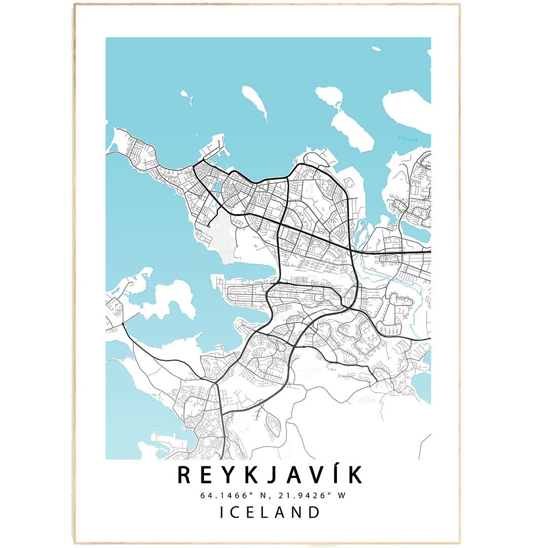 REYKJAVIK Iceland Map Print - 98typesEurope Maps