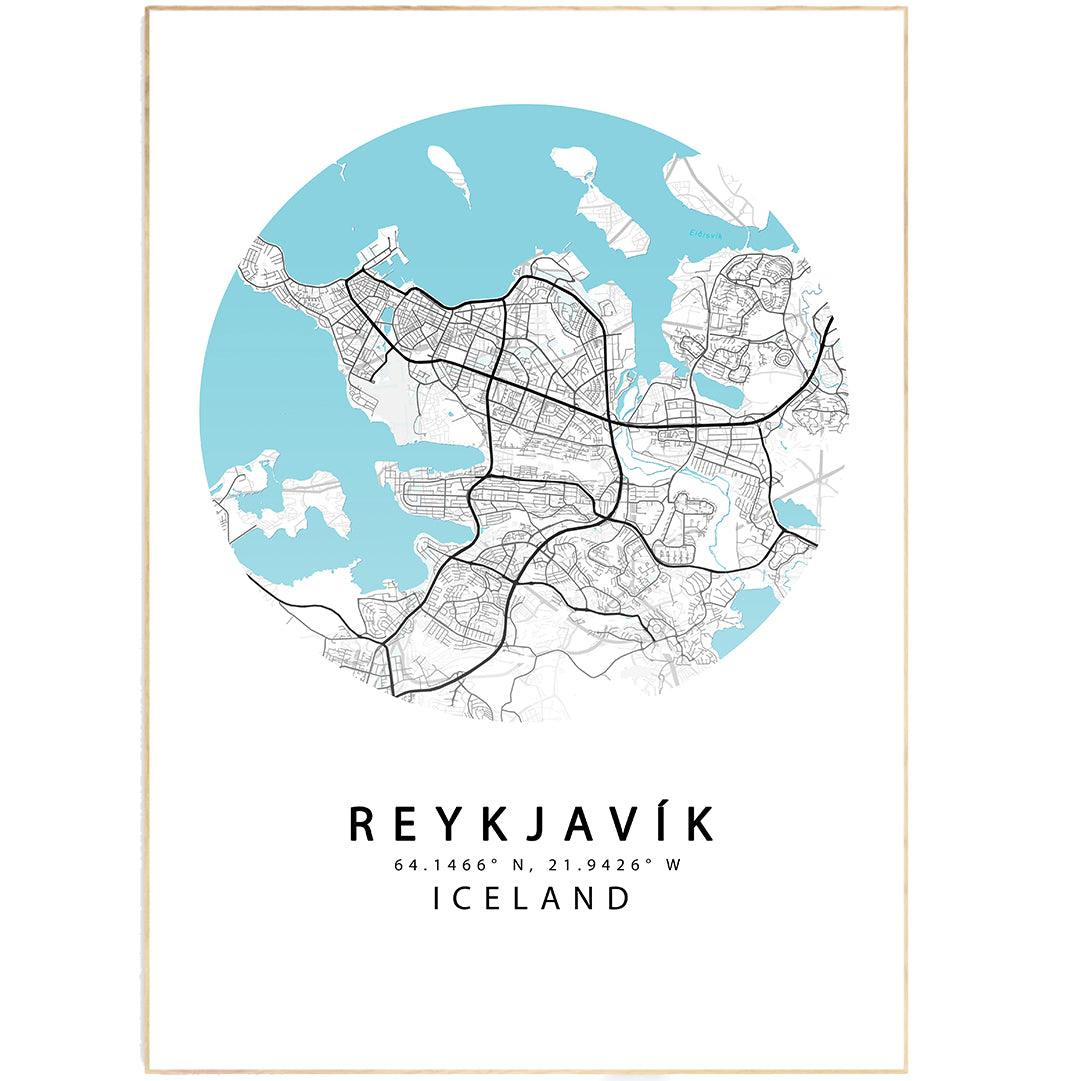 REYKJAVIK Iceland Map Print - 98typesEurope Maps