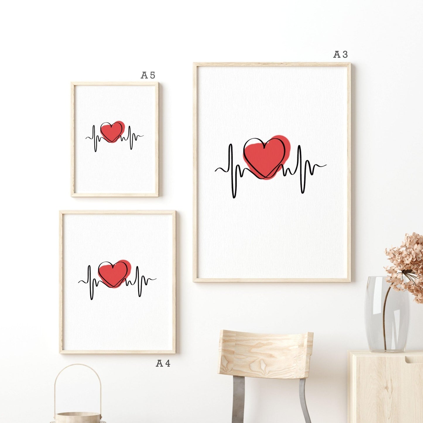 Red Love Line Art Print - 98typesLine Art