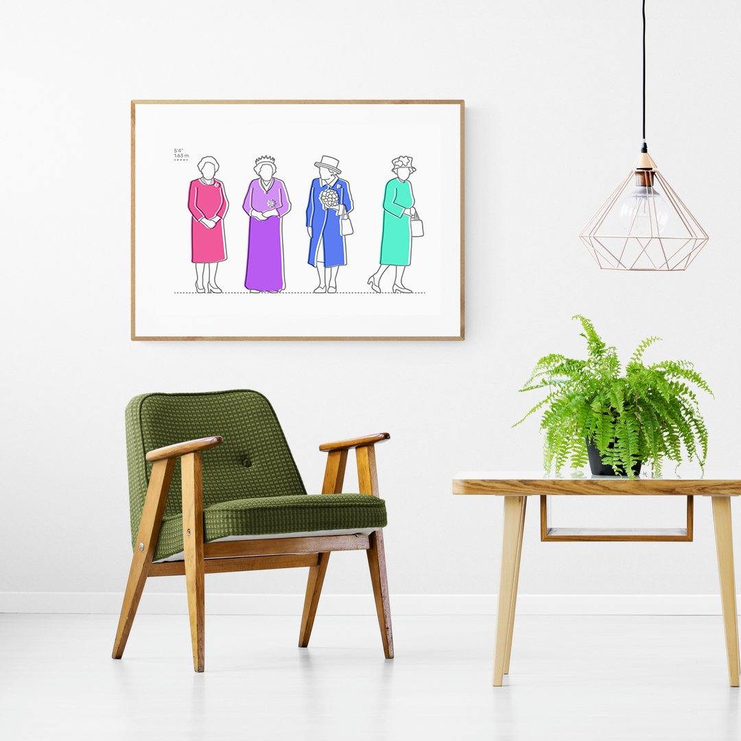 The Queen Elizabeth Silhouette Line Art Print - 98types