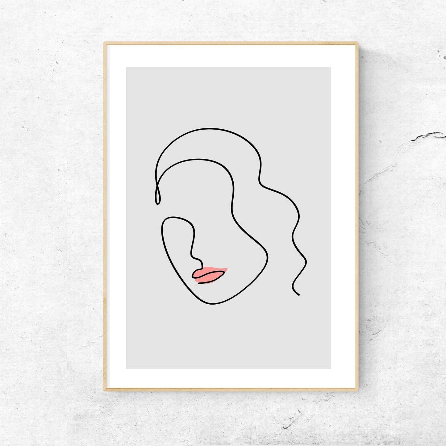 Woman Face Red Line Art Print - 98types