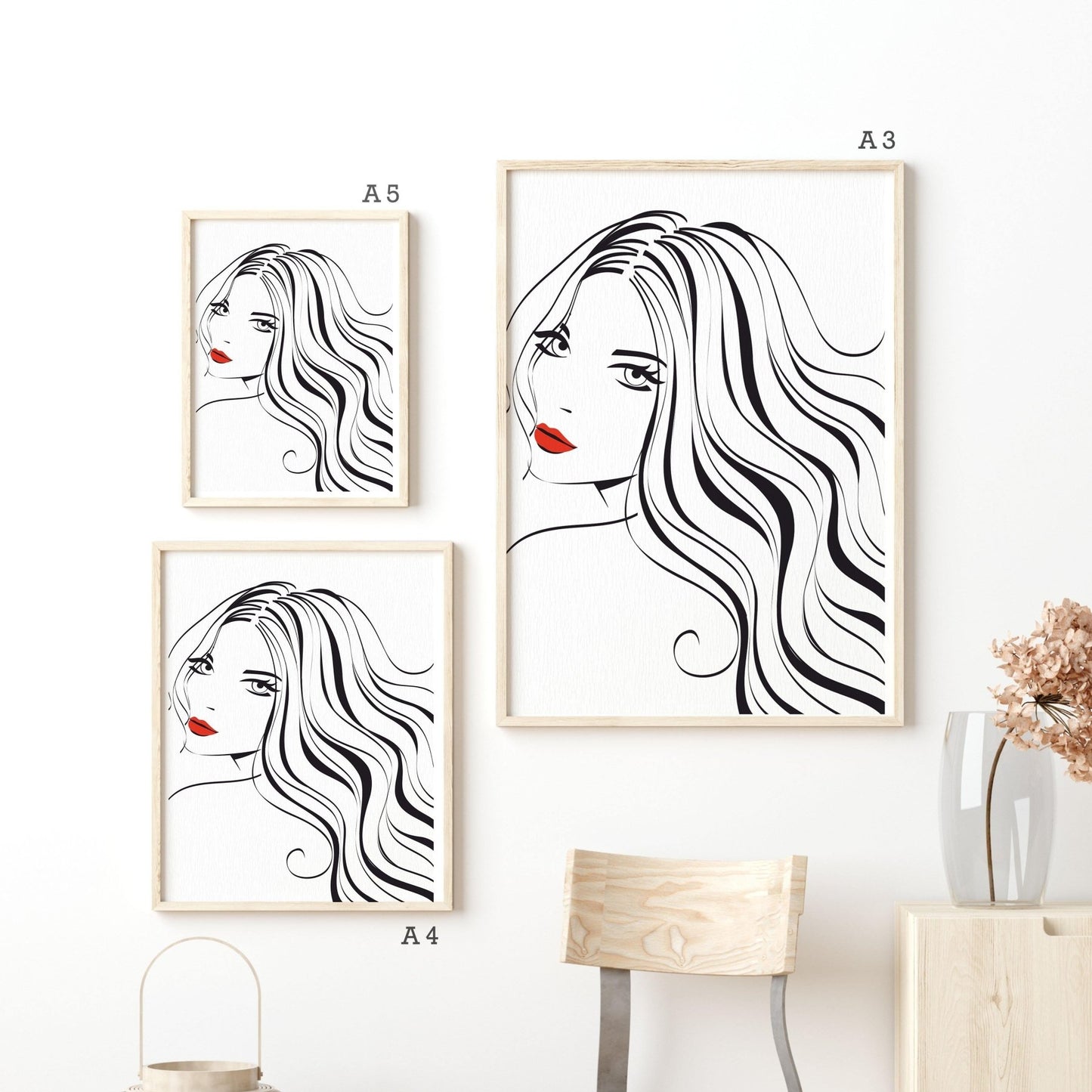 Woman with Long Hair Line Art Print - 98typesLine Art