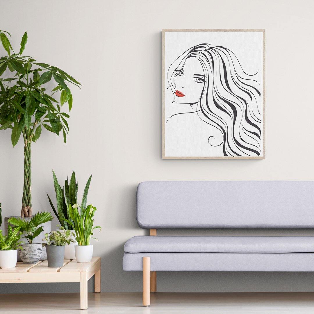 Woman with Long Hair Line Art Print - 98typesLine Art